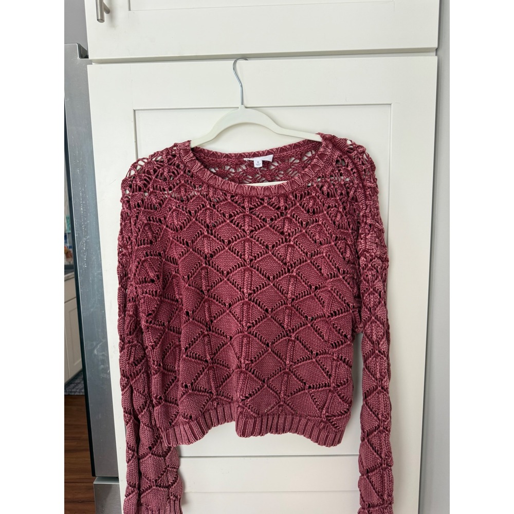 we:some mauve textured knit med crewneck sweater open-weave diamond pattern - Picture 7 of 8